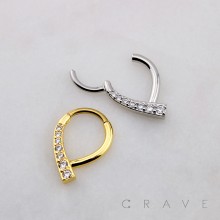 MULTI CZ CRESCENT MOON V-SHAPED SEPTUM HINGED SEGMENT HOOP RING 316L SURGICAL STEEL 